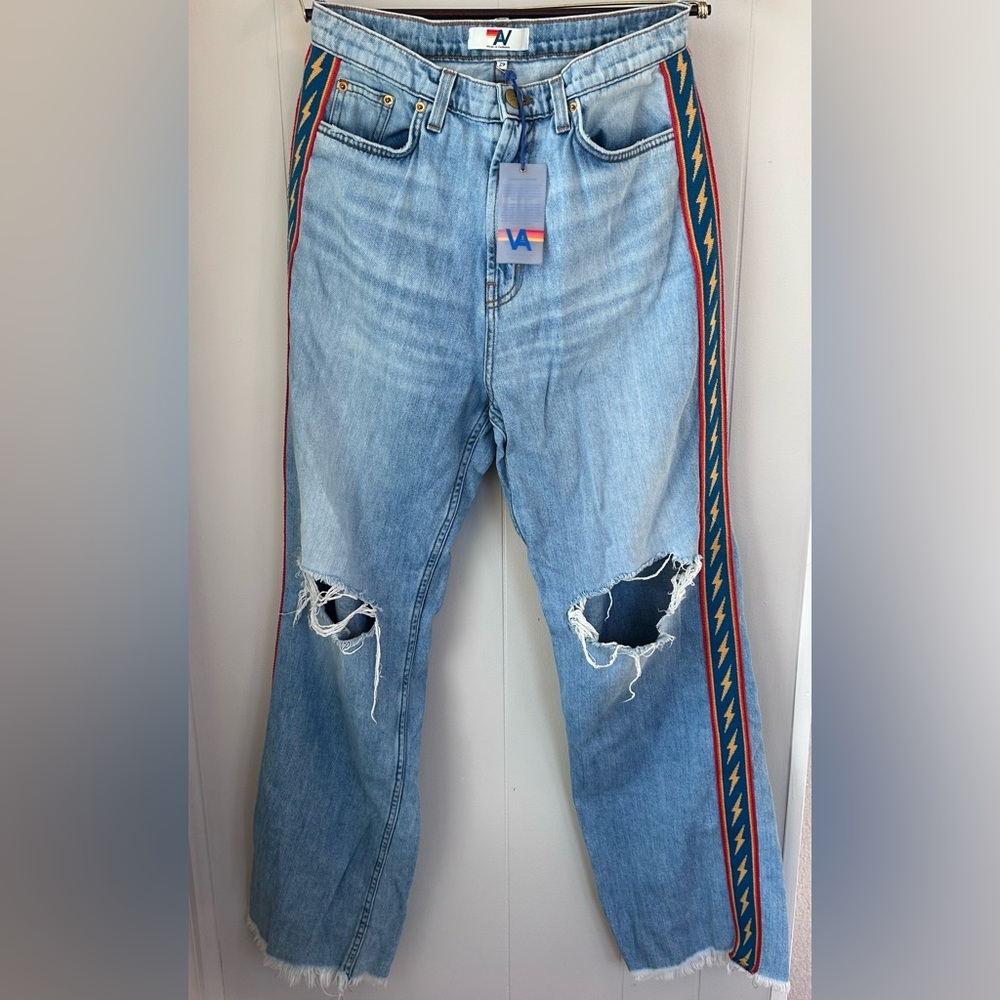 Aviator Nation Light Blue Distressed Wide Leg Jeans - Picture 5 of 13
